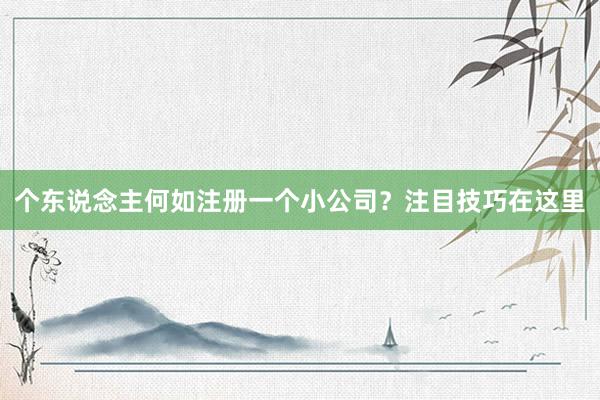 个东说念主何如注册一个小公司？注目技巧在这里